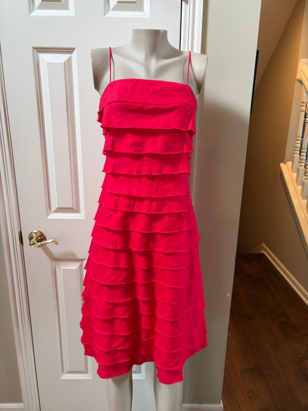 J. Crew Red Tiered Spaghetti-Strap Dress, 6